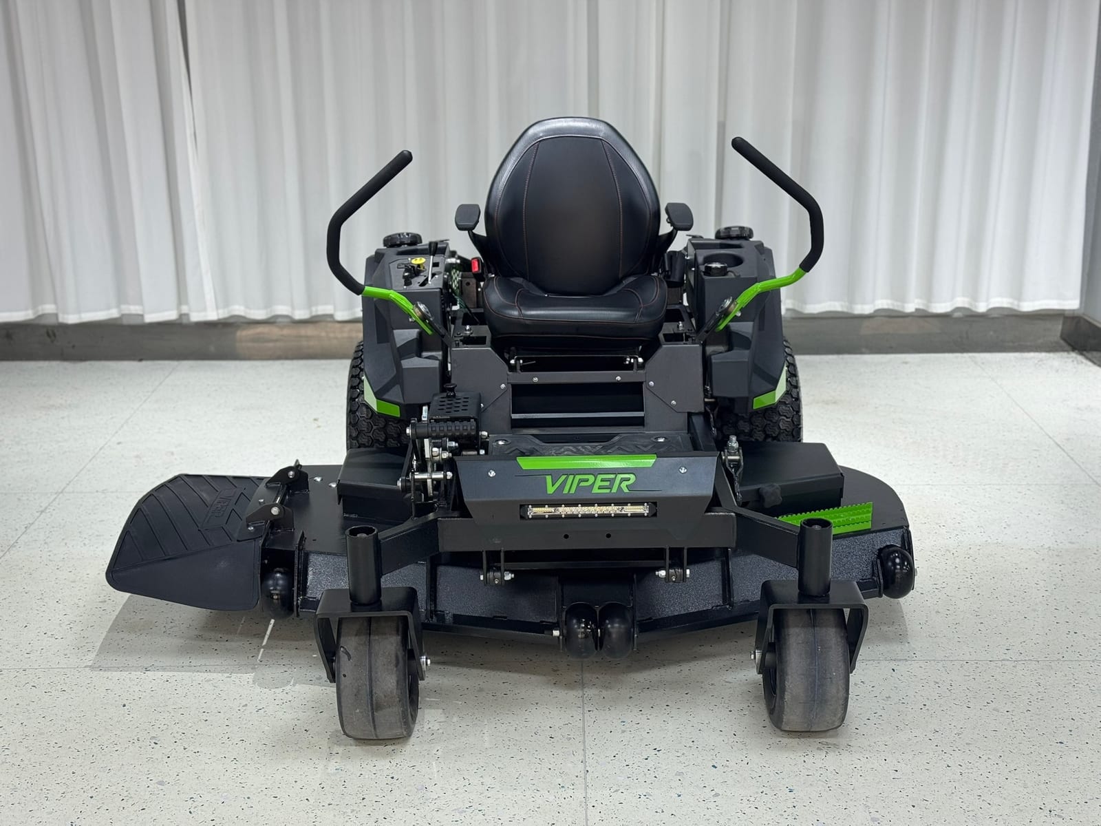 Front-on studio shot of Viper zero-turn showing seat, lap bars, deck and VIPER badge