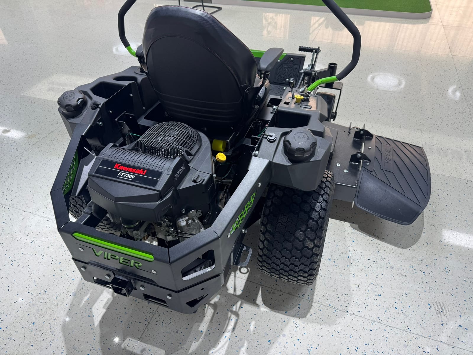 Overhead view of the engine top on a Viper zero-turn mower