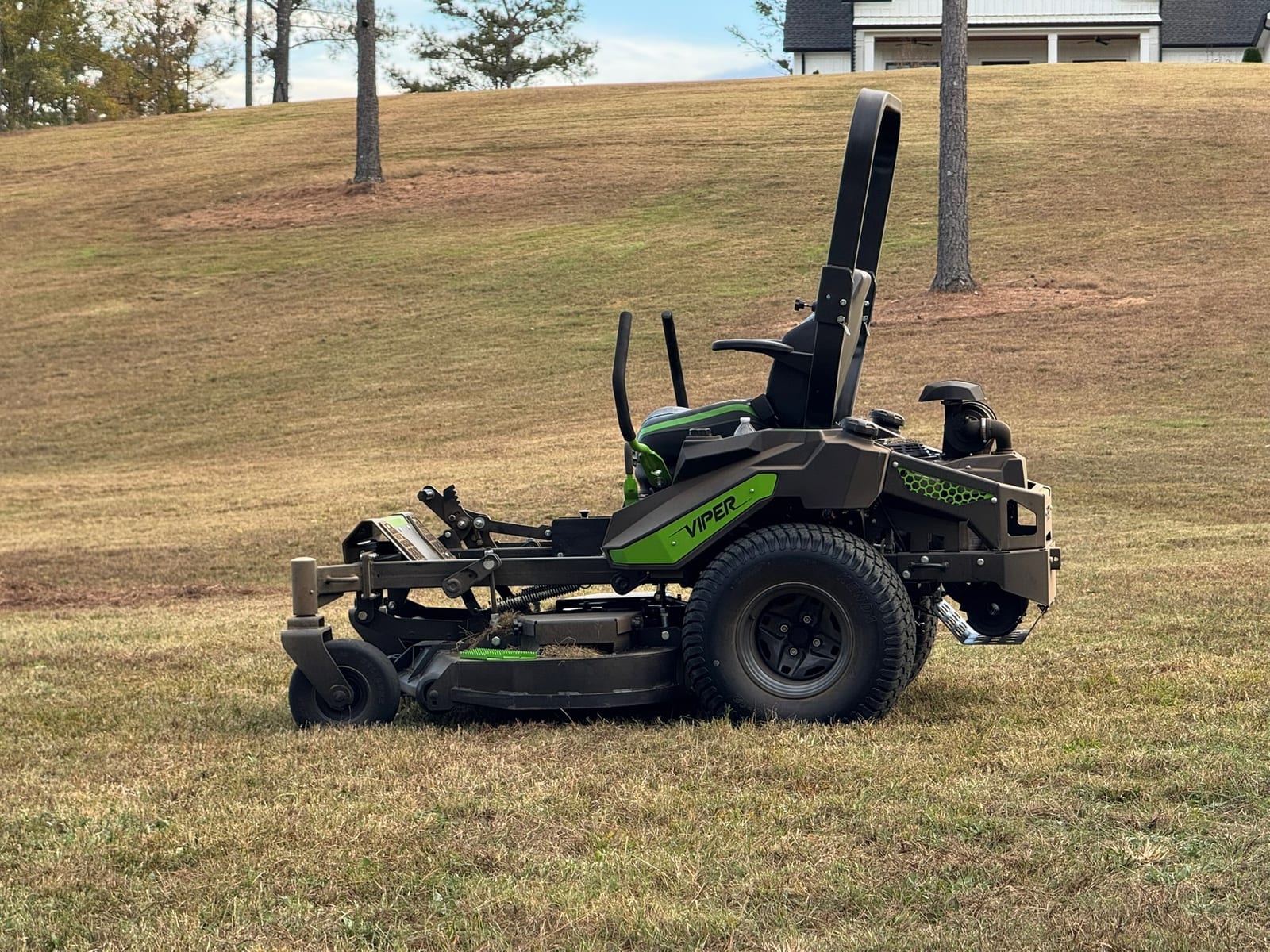 Full side profile, seat folded forward, on hill